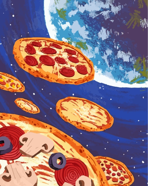 Pizza's Drijvend in de Ruimte Schilderen op Nummers