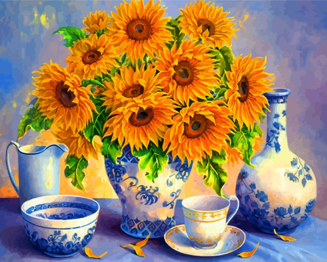 Porselein en Zonnebloemen Schilderen op Nummers