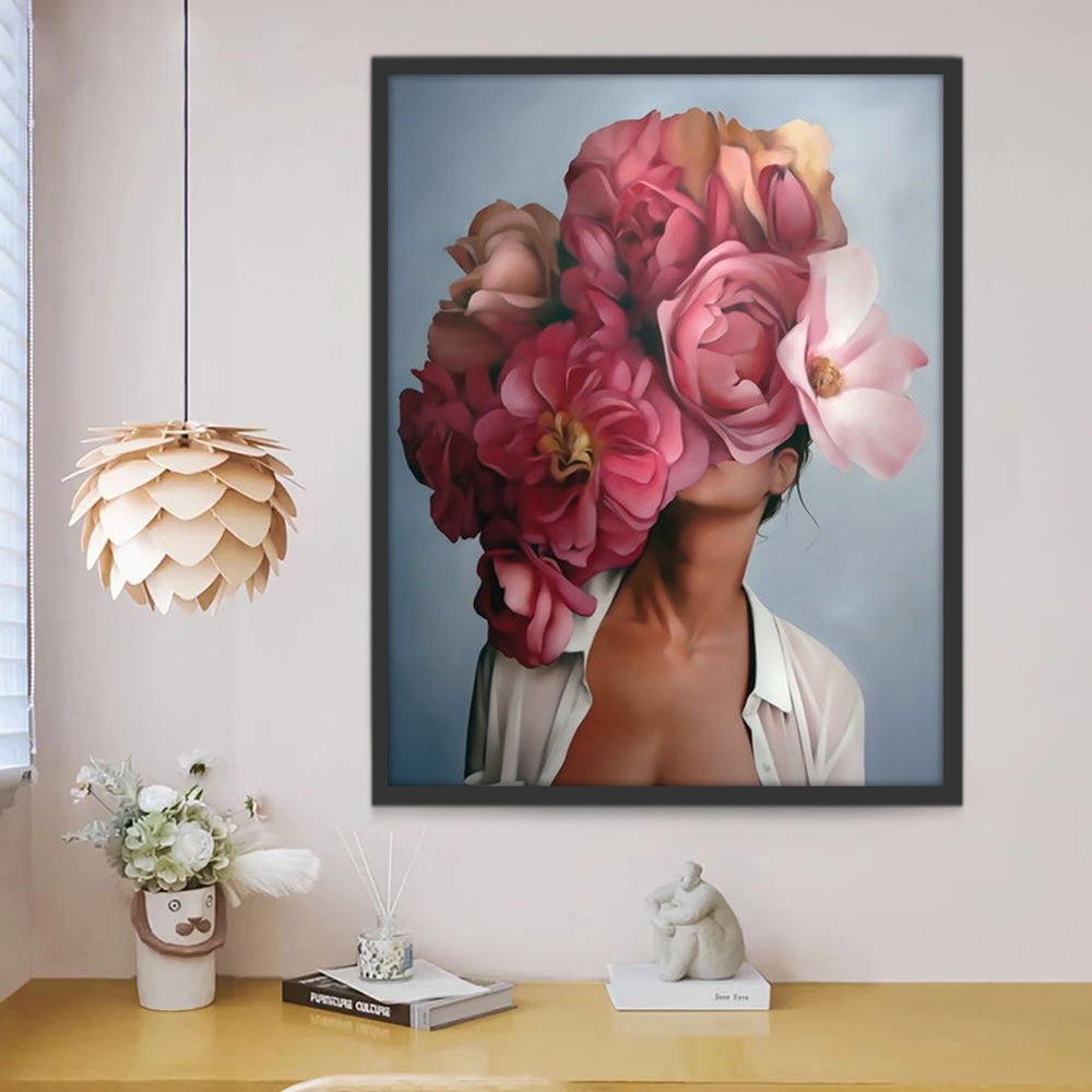 Portret van een Schoonheid en Bloemen Schilderen op Nummers