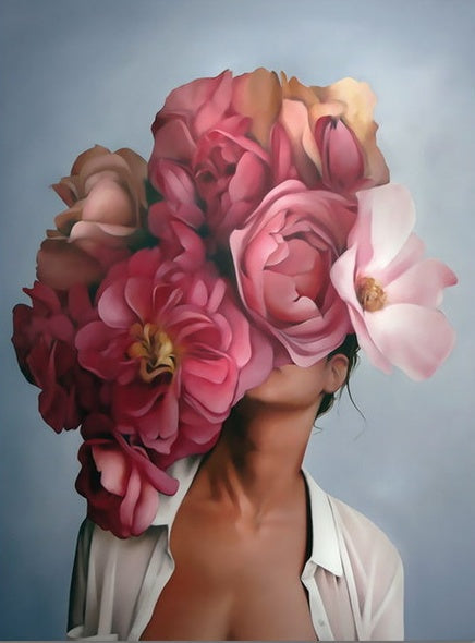 Portret van een Schoonheid en Bloemen Schilderen op Nummers
