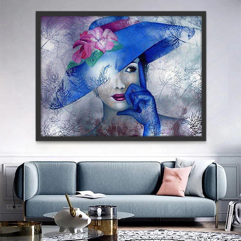 Portret van een Vrouw met een Blauwe Hoed Schilderen op Nummers