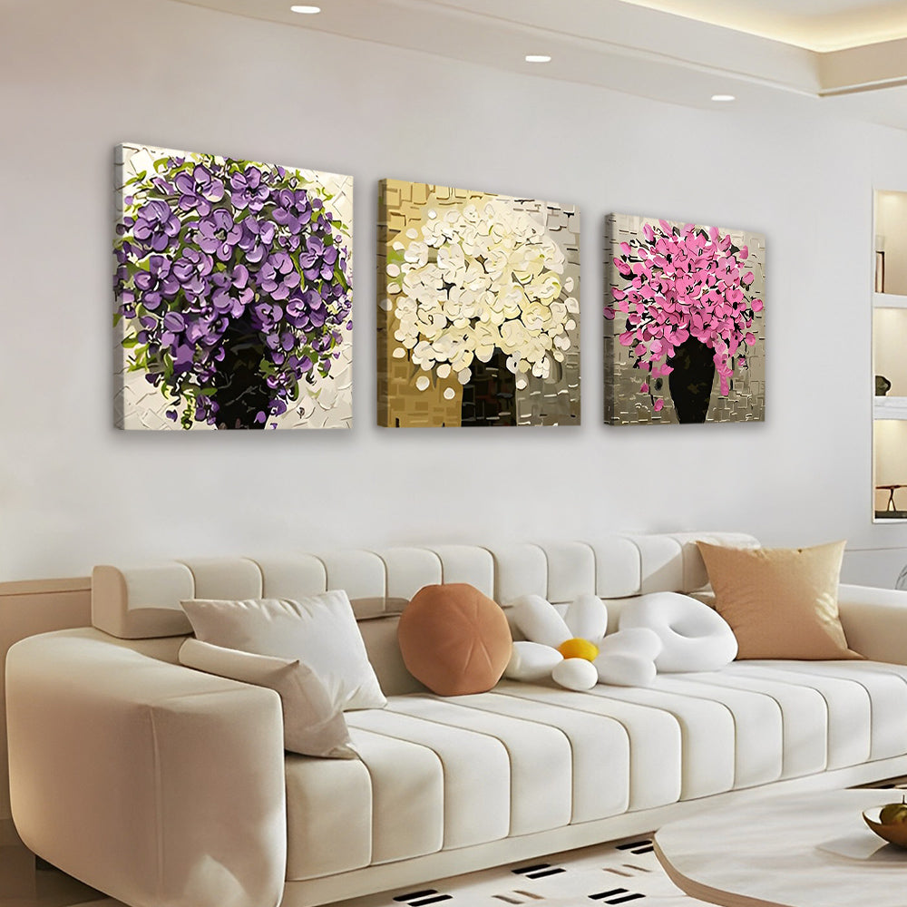 Potbloemen in Drie Verschillende Kleuren 3 Platen Schilderen op Nummers
