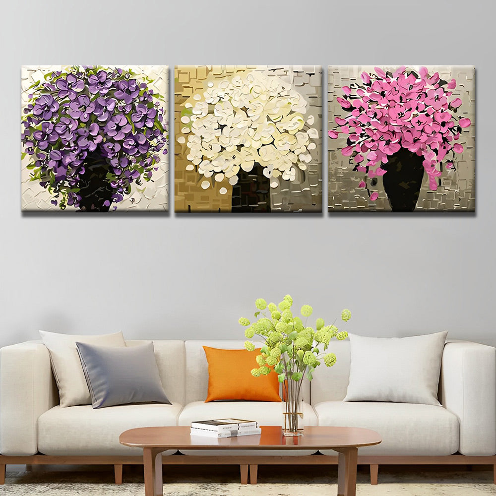 Potbloemen in Drie Verschillende Kleuren 3 Platen Schilderen op Nummers