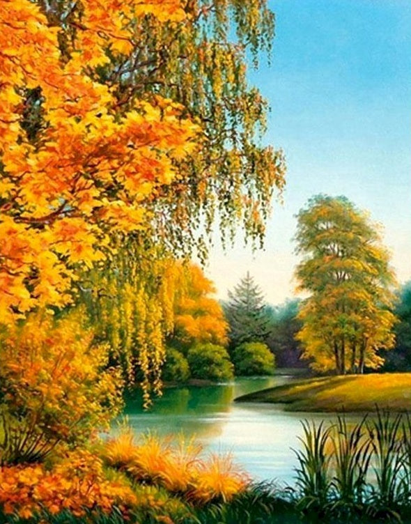 Pracht van de Herfst aan het Meer Schilderen op Nummers