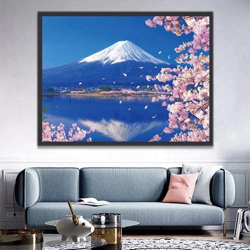 Prachtige Kersenbloesems en de Berg Fuji Schilderen op Nummers