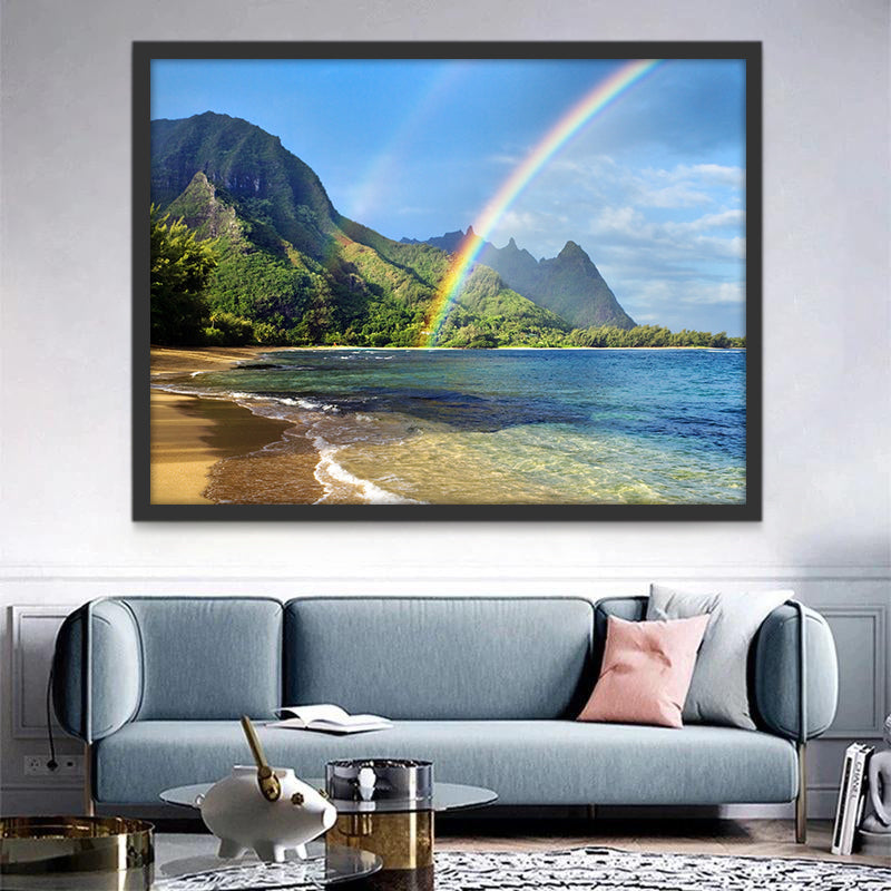 Prachtige Regenboog boven Zee en Strand Schilderen op Nummers