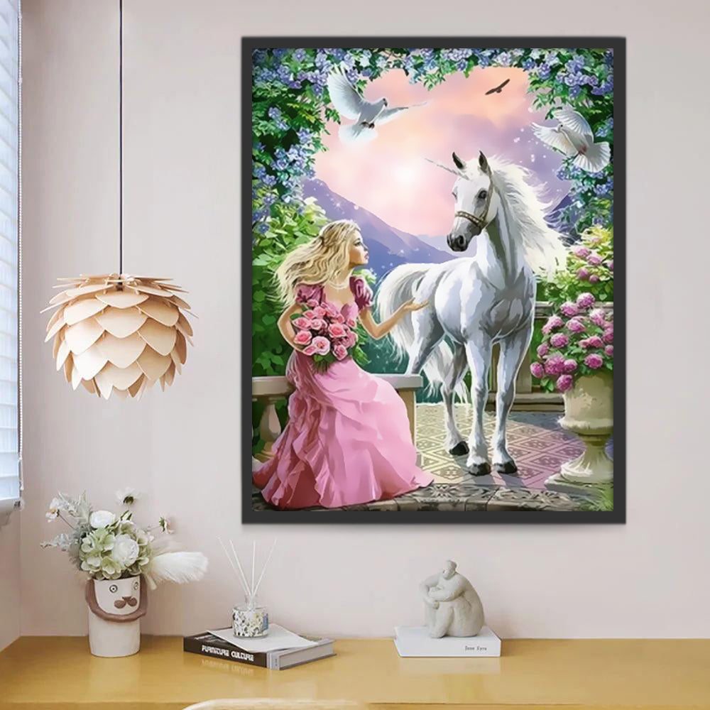 Prinses en Witte Eenhoorn Schilderen op Nummers