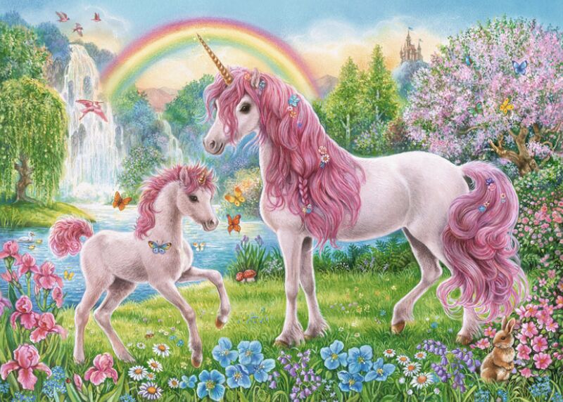 Regenboog en Twee Roze Eenhoorns Schilderen op Nummers