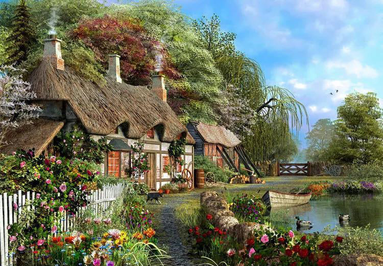 Rieten Dakhuis bij Bloemrijke Beek Schilderen op Nummers