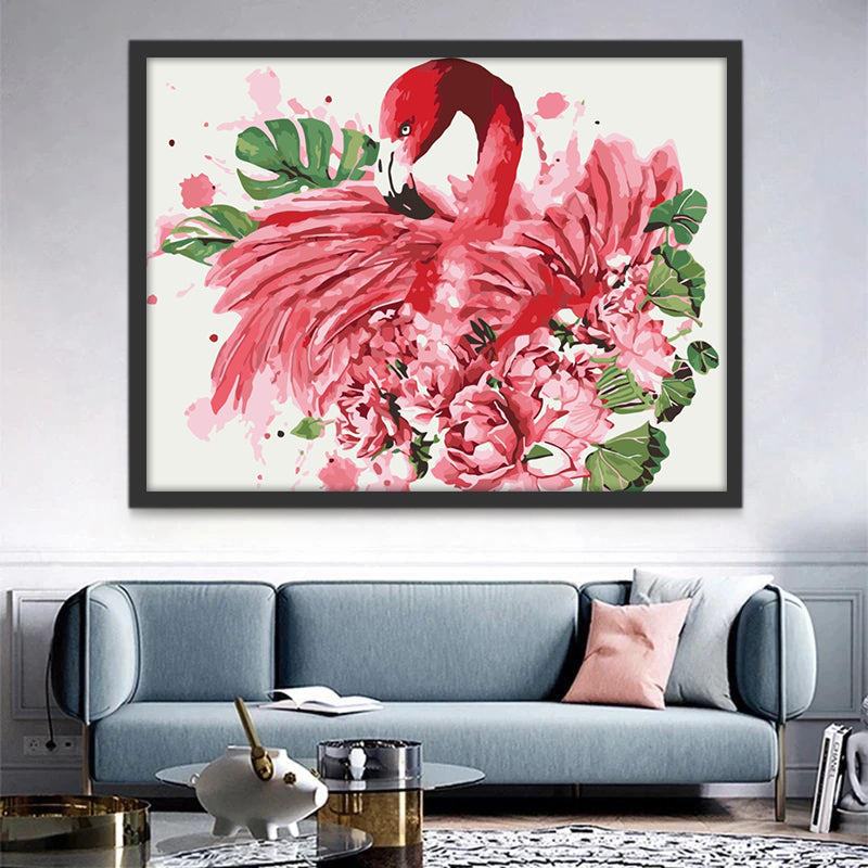 Rode Bloemen en Flamingo Schilderen op Nummers