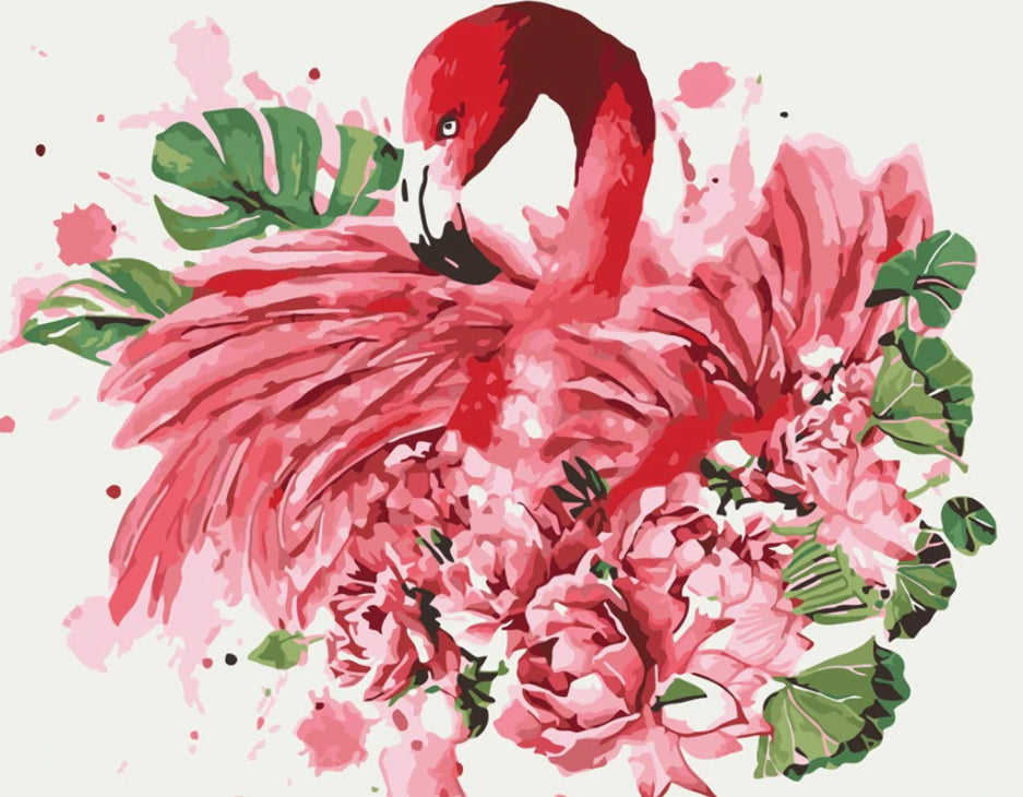 Rode Bloemen en Flamingo Schilderen op Nummers