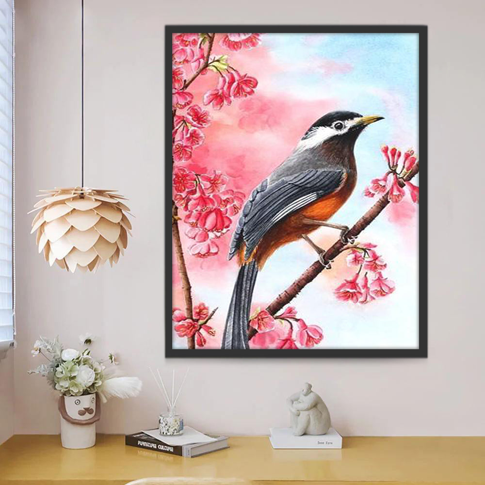 Rode Bloemen en Zwarte Vogel Schilderen op Nummers