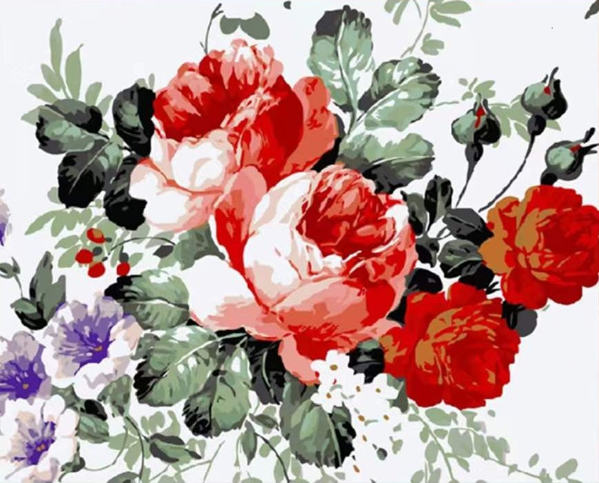 Rode en paarse bloemen Schilderen op Nummers