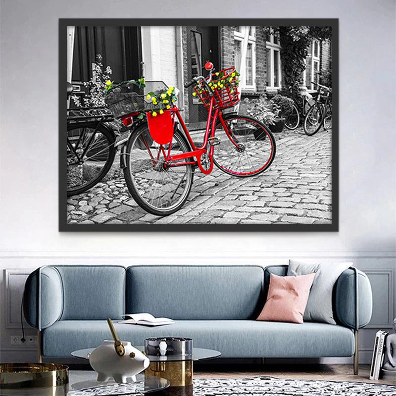 Rode Fiets in Steenstraat Schilderen op Nummers