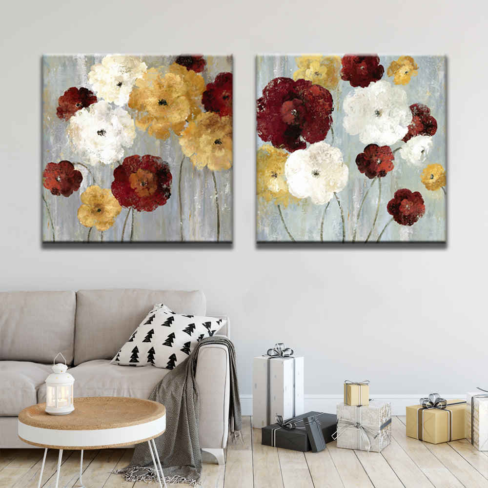 Rode, Gele en Witte Bloemen 2 Platen Schilderen op Nummers