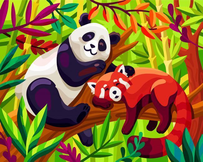 Rode Panda en Panda in Boom Schilderen op Nummers Kinderen