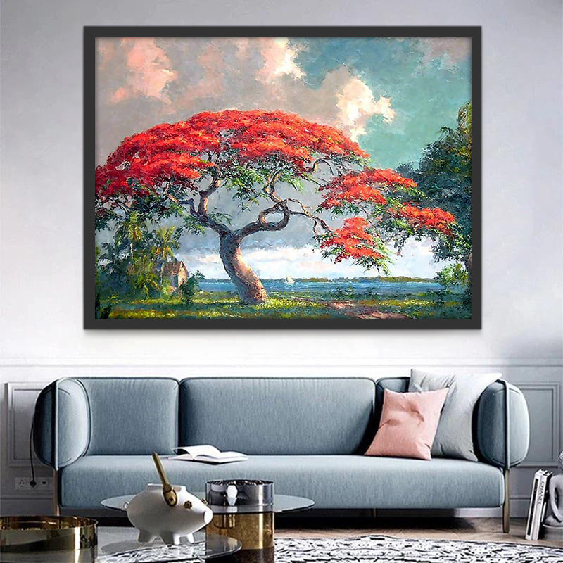 Rode Royal Poinciana Boom in Volle Bloei Schilderen op Nummers