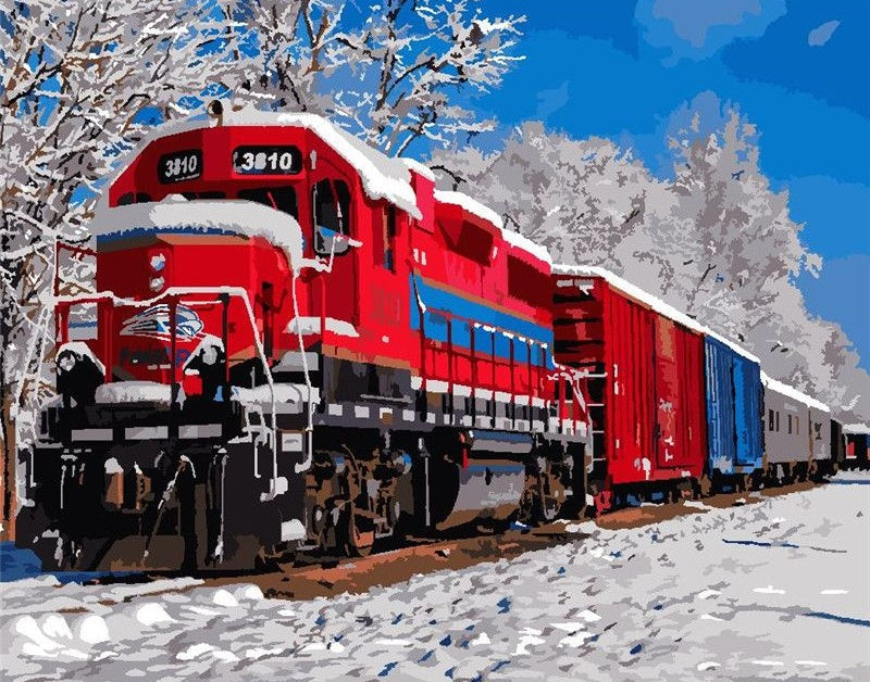 Rode Trein in Winterlandschap Schilderen op Nummers
