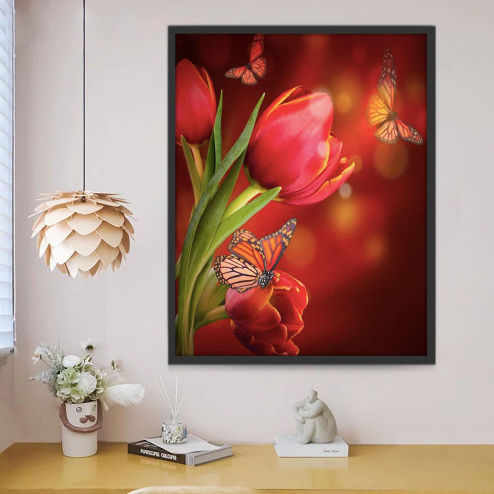 Rode Tulpen en Rode Vlinders Schilderen op Nummers