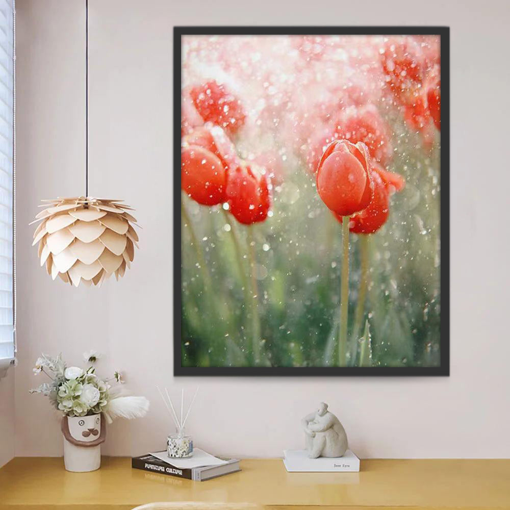 Rode Tulpen in de Regen Schilderen op Nummers