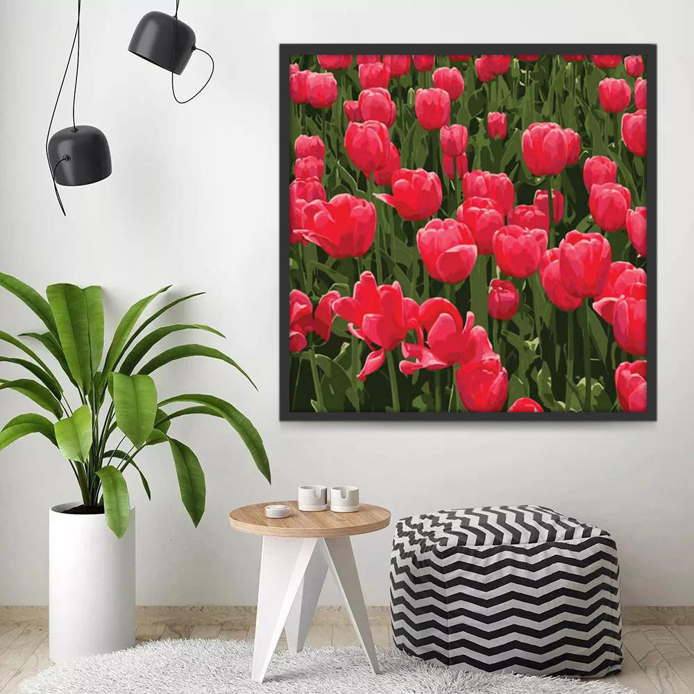 Rode tulpenvelden Schilderen op Nummers