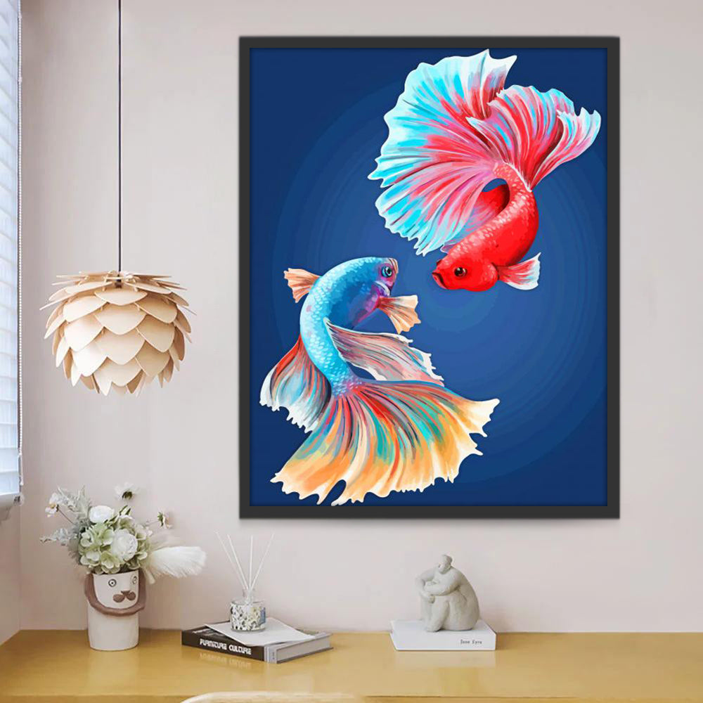 Rode Vechtvis en Blauwe Vechtvis Schilderen op Nummers
