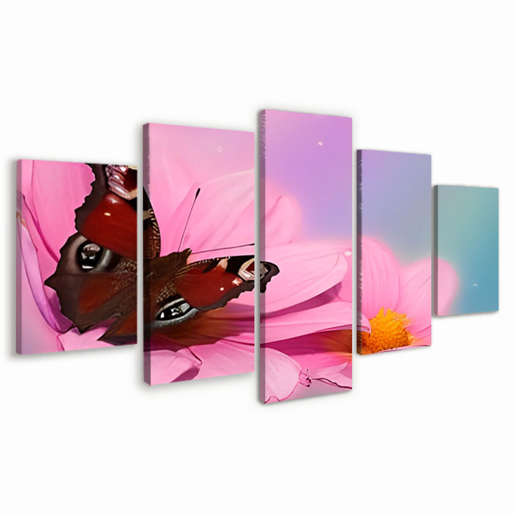Rode Vlinder en Bloemen 5 Platen Schilderen op Nummers