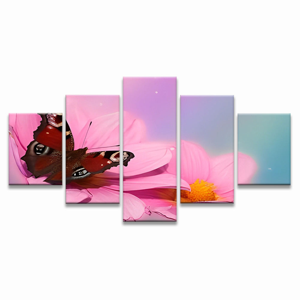 Rode Vlinder en Bloemen 5 Platen Schilderen op Nummers