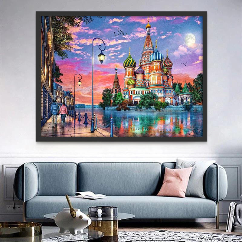 Romantisch Avondzicht op Sint-Basilium in Moskou Schilderen op Nummers