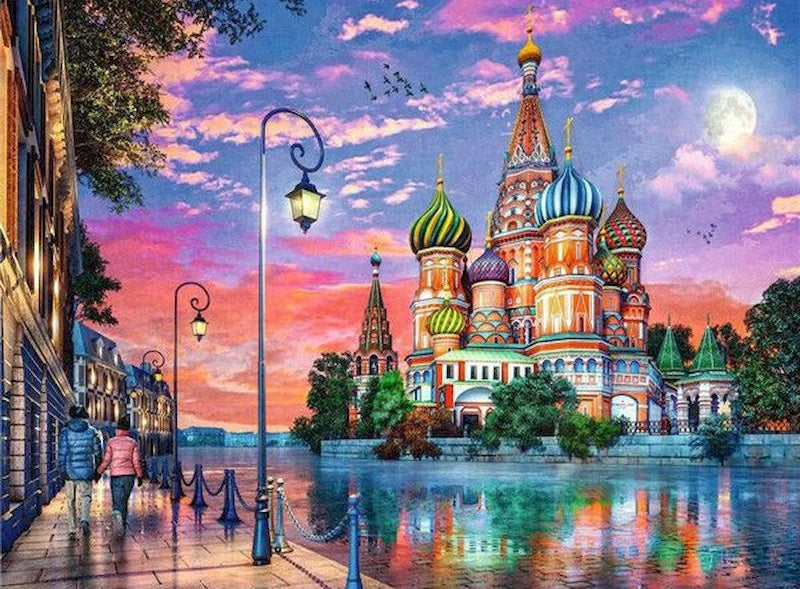 Romantisch Avondzicht op Sint-Basilium in Moskou Schilderen op Nummers