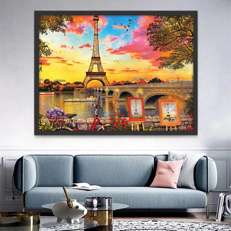 Romantisch Kunsttafereel met Eiffeltoren Schilderen op Nummers