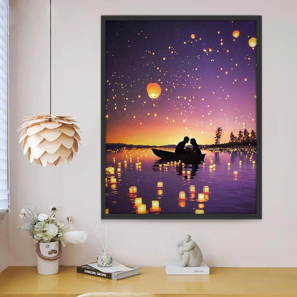 Romantisch Tafereel van Lichtjes op het Water Schilderen op Nummers