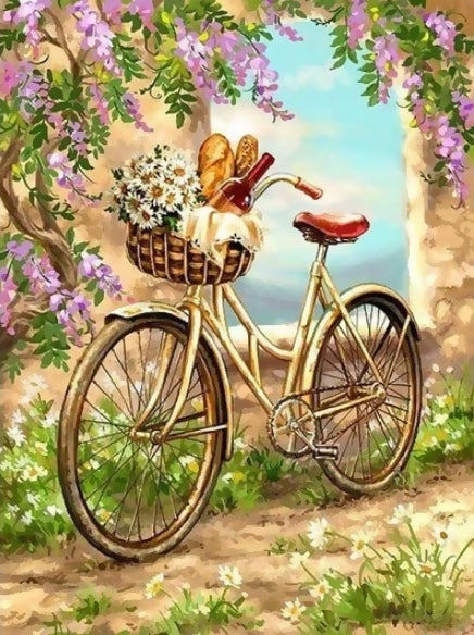 Romantische Fiets onder Bloemen Schilderen op Nummers