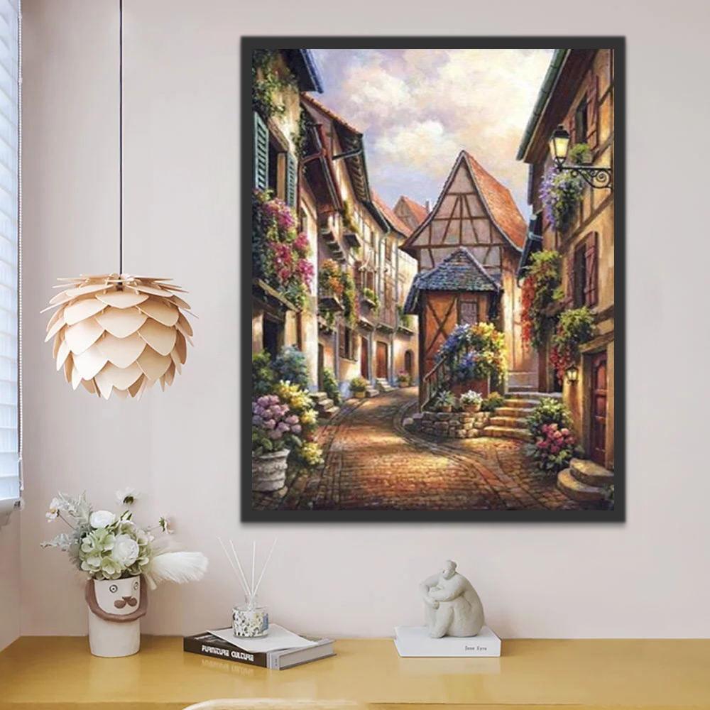 Romantische Steeg met Bloemen Schilderen op Nummers