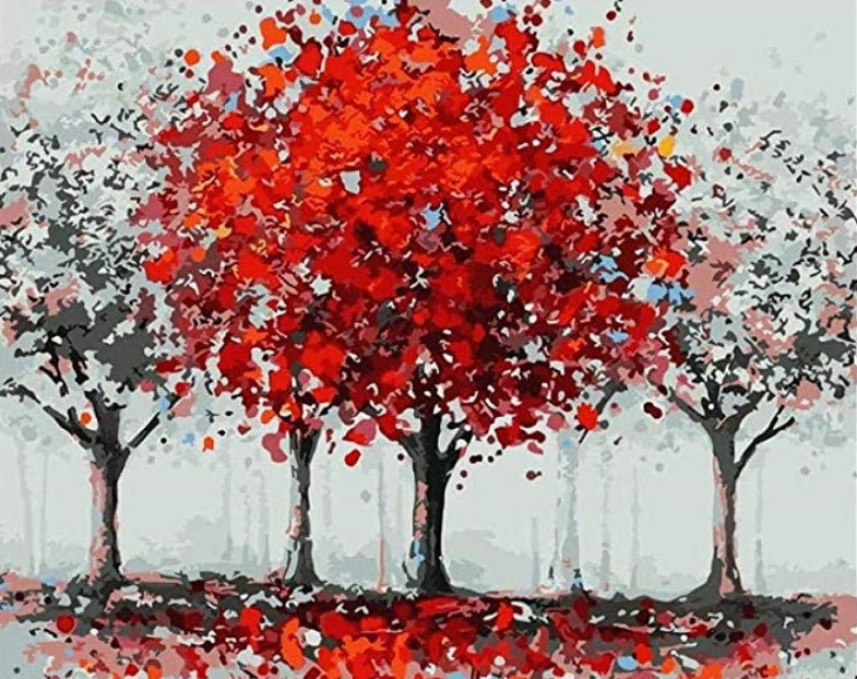 Rood Bloeiende Boom Schilderen op Nummers