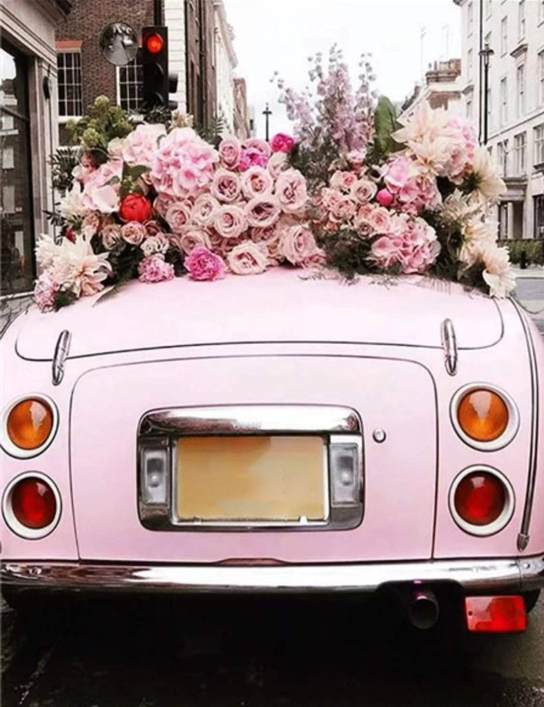 Roze Auto Bedekt Met Bloemen Schilderen op Nummers