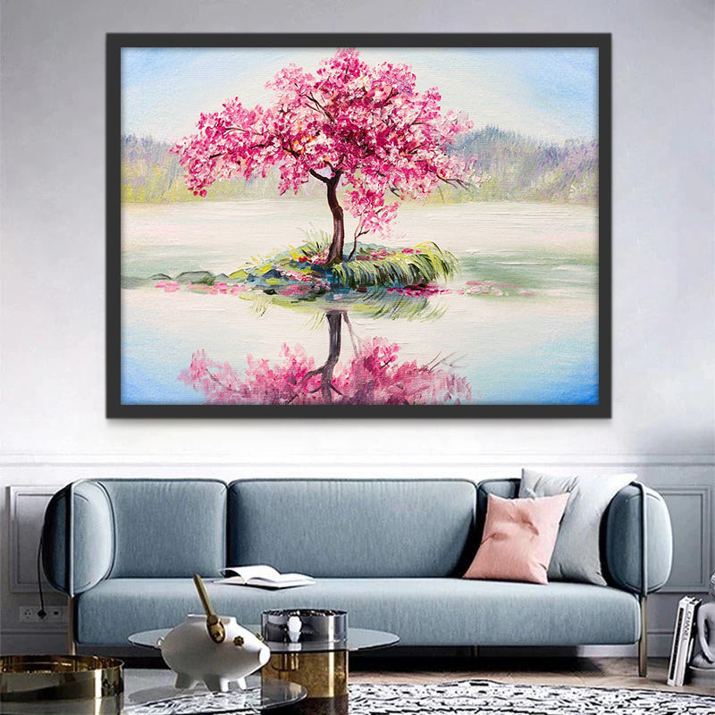 Roze Bloeiende Boom Schilderen op Nummers