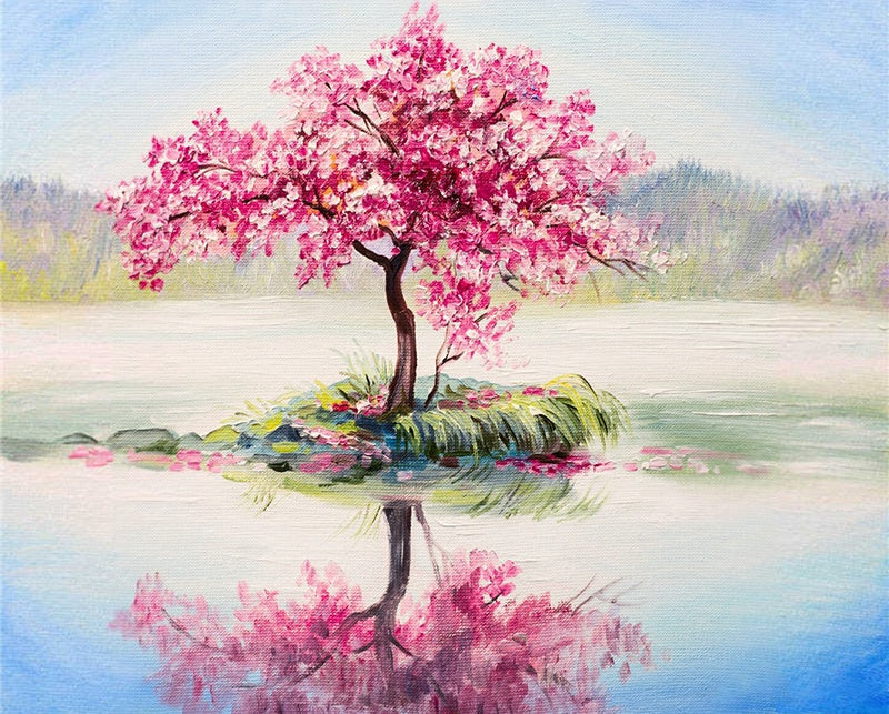 Roze Bloeiende Boom Schilderen op Nummers