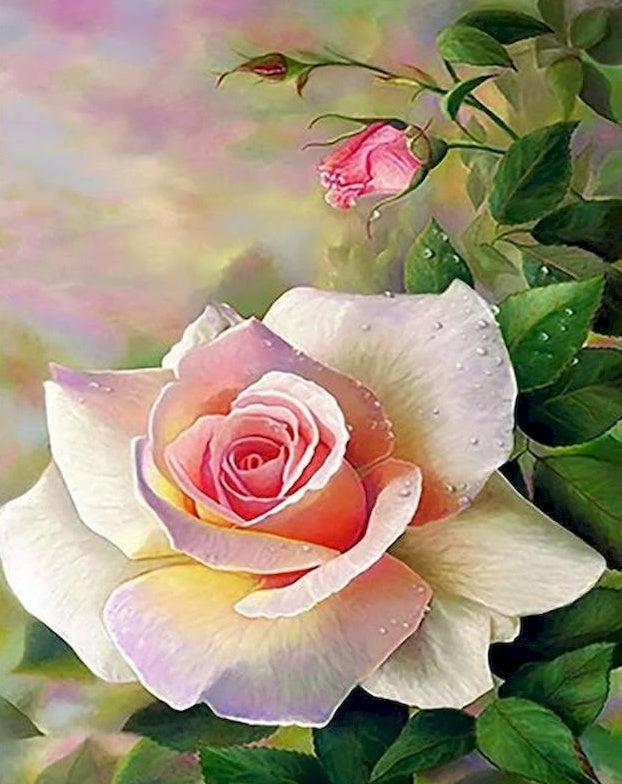 Roze Bloemen en Groene Bladeren Schilderen op Nummers
