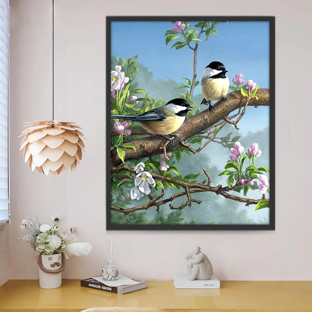 Roze Bloemen en Twee Vogels Schilderen op Nummers