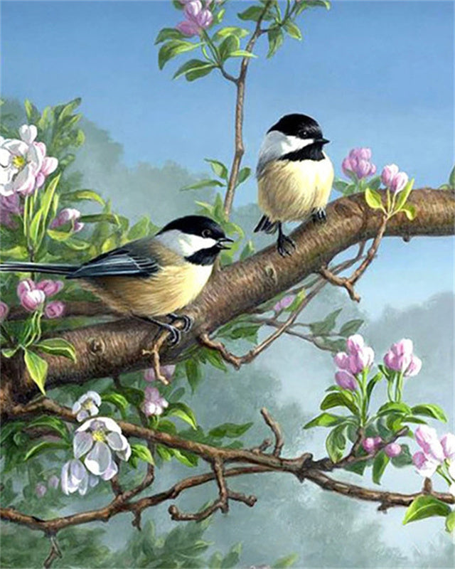 Roze Bloemen en Twee Vogels Schilderen op Nummers