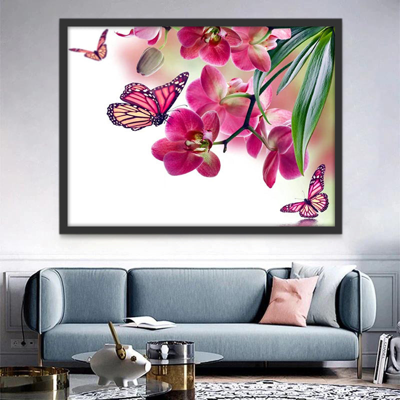 Roze Bloemen en Vlinders Schilderen op Nummers