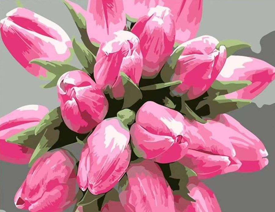Roze Bloemen in Knop Schilderen op Nummers