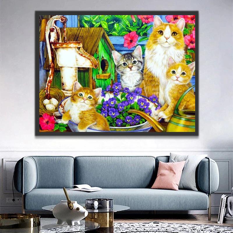 Roze Bloemen, Viooltjes en Katten Schilderen op Nummers