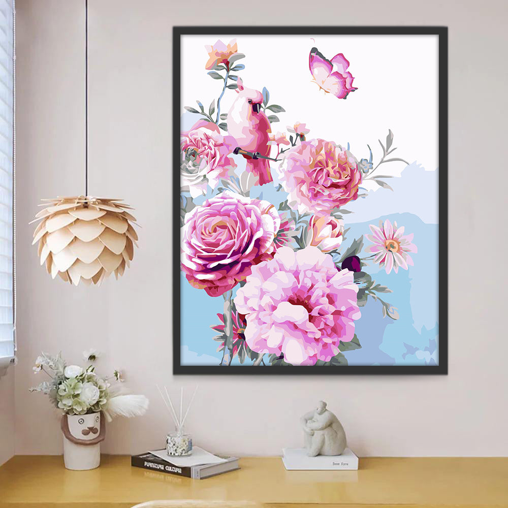 Roze Bloemen, Vogels en Vlinders Schilderen op Nummers
