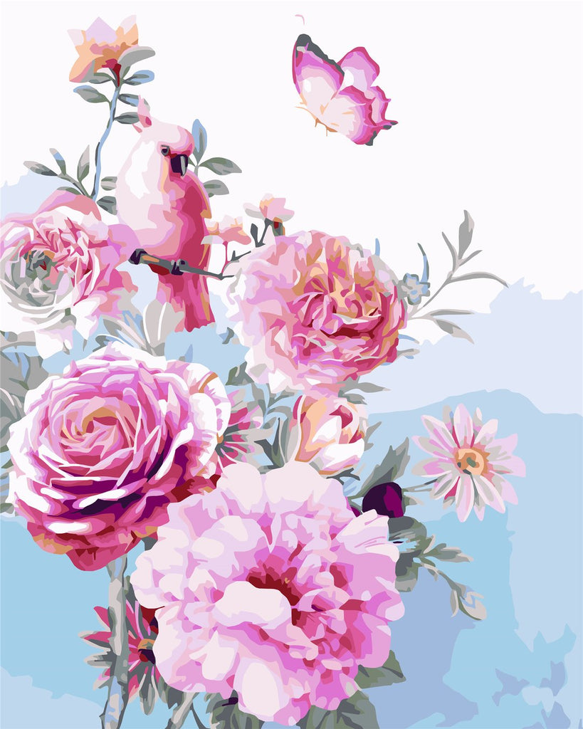 Roze Bloemen, Vogels en Vlinders Schilderen op Nummers