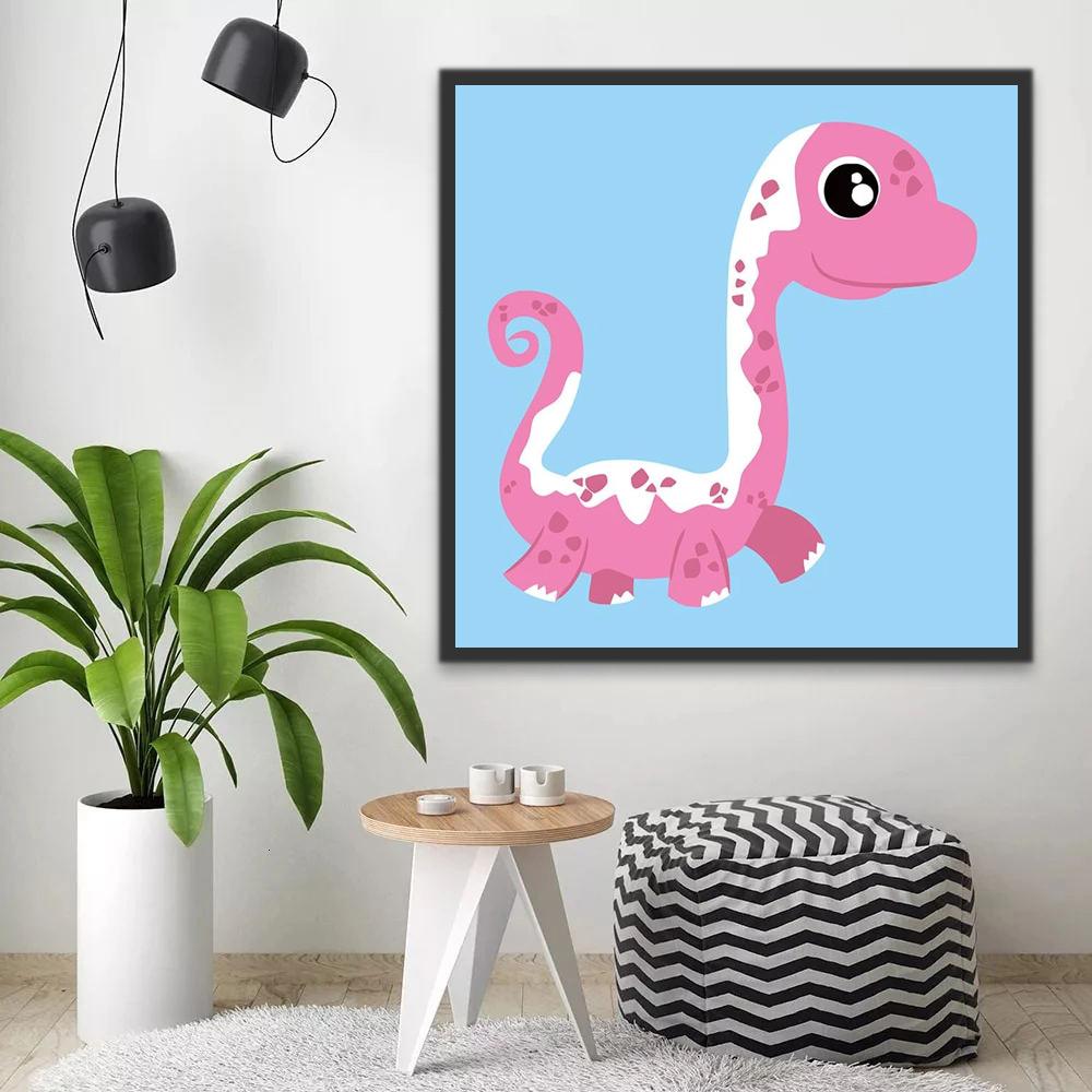 Roze Cartoon Dinosaurus Schilderen op Nummers Kinderen