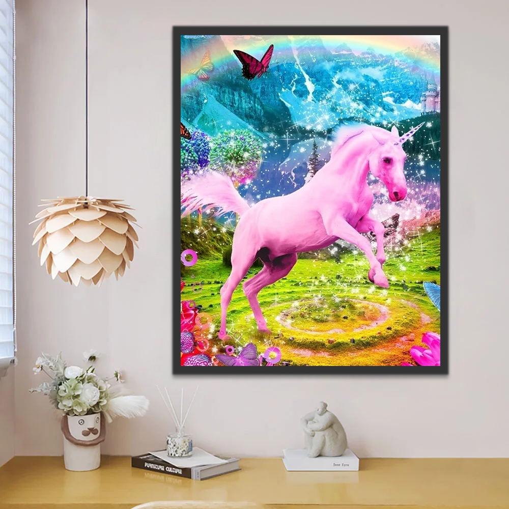 Roze Eenhoorn onder de Regenboog Schilderen op Nummers