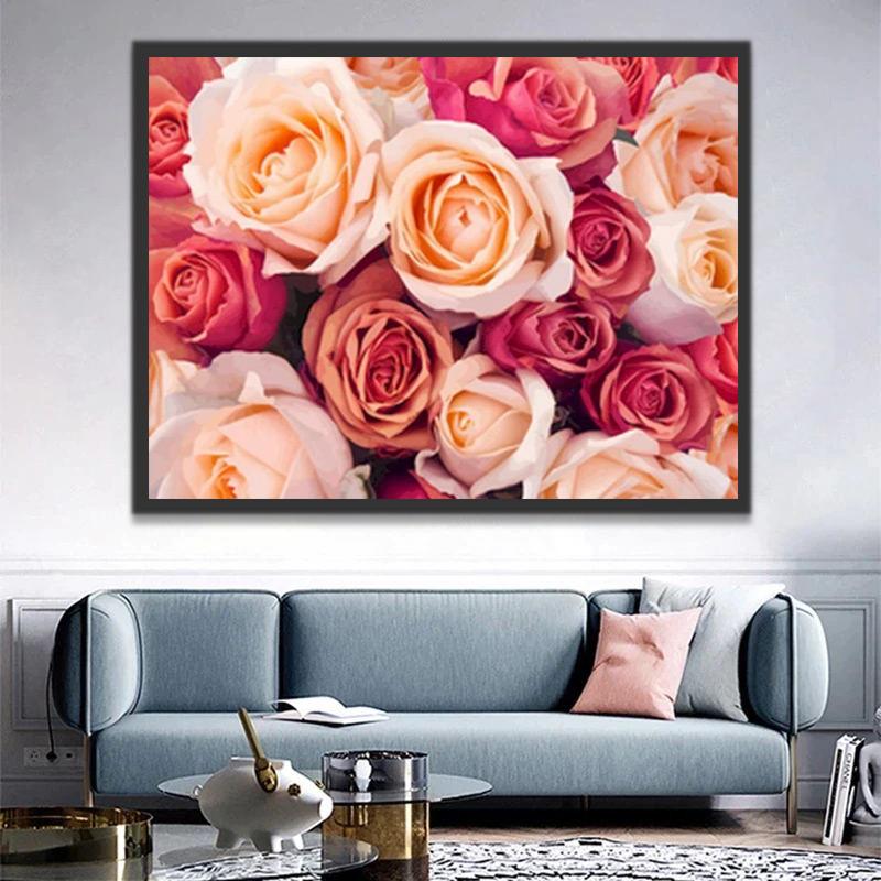 Roze en karmozijnrode rozen Schilderen op Nummers