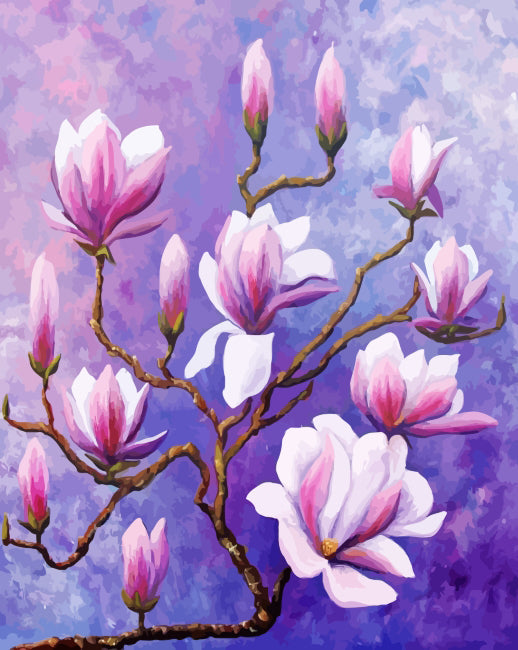 Roze en paarse magnolia's Schilderen op Nummers